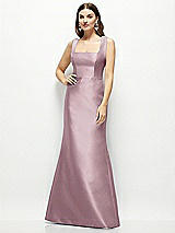 Front View Thumbnail - Dusty Rose Satin Square Neck Fit and Flare Maxi Dress