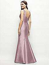 Rear View Thumbnail - Dusty Rose Satin Square Neck Fit and Flare Maxi Dress