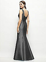 Rear View Thumbnail - Pewter Satin Square Neck Fit and Flare Maxi Dress