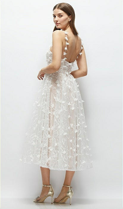 3d Floral Embroidered Little White Midi Bridesmaid Dress With Nude Corset  Underlay In Ivory | The Dessy Group