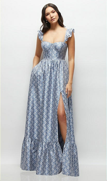 Marguerite Floral Corset Maxi Bridesmaid Dress With Ruffle