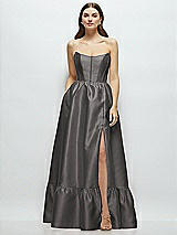 Front View Thumbnail - Caviar Gray Strapless Cat-Eye Boned Bodice Maxi Dress with Ruffle Hem