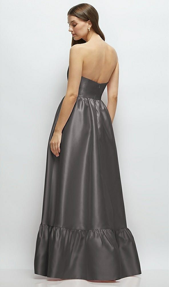 Back View - Caviar Gray Strapless Cat-Eye Boned Bodice Maxi Dress with Ruffle Hem