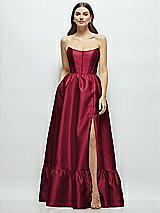 Front View Thumbnail - Burgundy Strapless Cat-Eye Boned Bodice Maxi Dress with Ruffle Hem