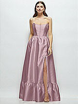 Front View Thumbnail - Dusty Rose Strapless Cat-Eye Boned Bodice Maxi Dress with Ruffle Hem