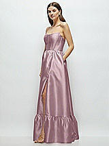 Side View Thumbnail - Dusty Rose Strapless Cat-Eye Boned Bodice Maxi Dress with Ruffle Hem