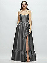 Front View Thumbnail - Gunmetal Strapless Cat-Eye Boned Bodice Maxi Dress with Ruffle Hem