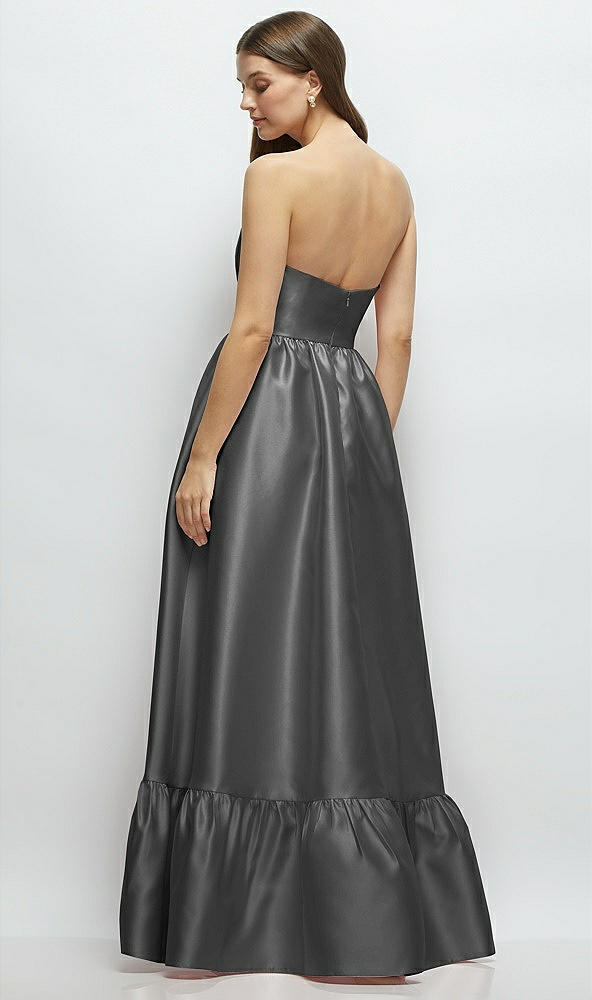 Back View - Gunmetal Strapless Cat-Eye Boned Bodice Maxi Dress with Ruffle Hem