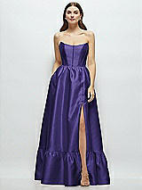 Front View Thumbnail - Grape Strapless Cat-Eye Boned Bodice Maxi Dress with Ruffle Hem