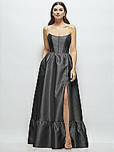Front View Thumbnail - Pewter Strapless Cat-Eye Boned Bodice Maxi Dress with Ruffle Hem