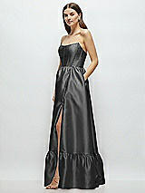 Side View Thumbnail - Pewter Strapless Cat-Eye Boned Bodice Maxi Dress with Ruffle Hem