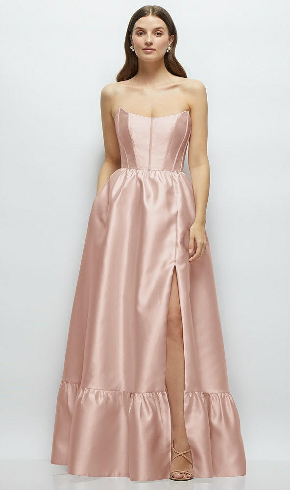 Front View - Toasted Sugar Strapless Cat-Eye Boned Bodice Maxi Dress with Ruffle Hem