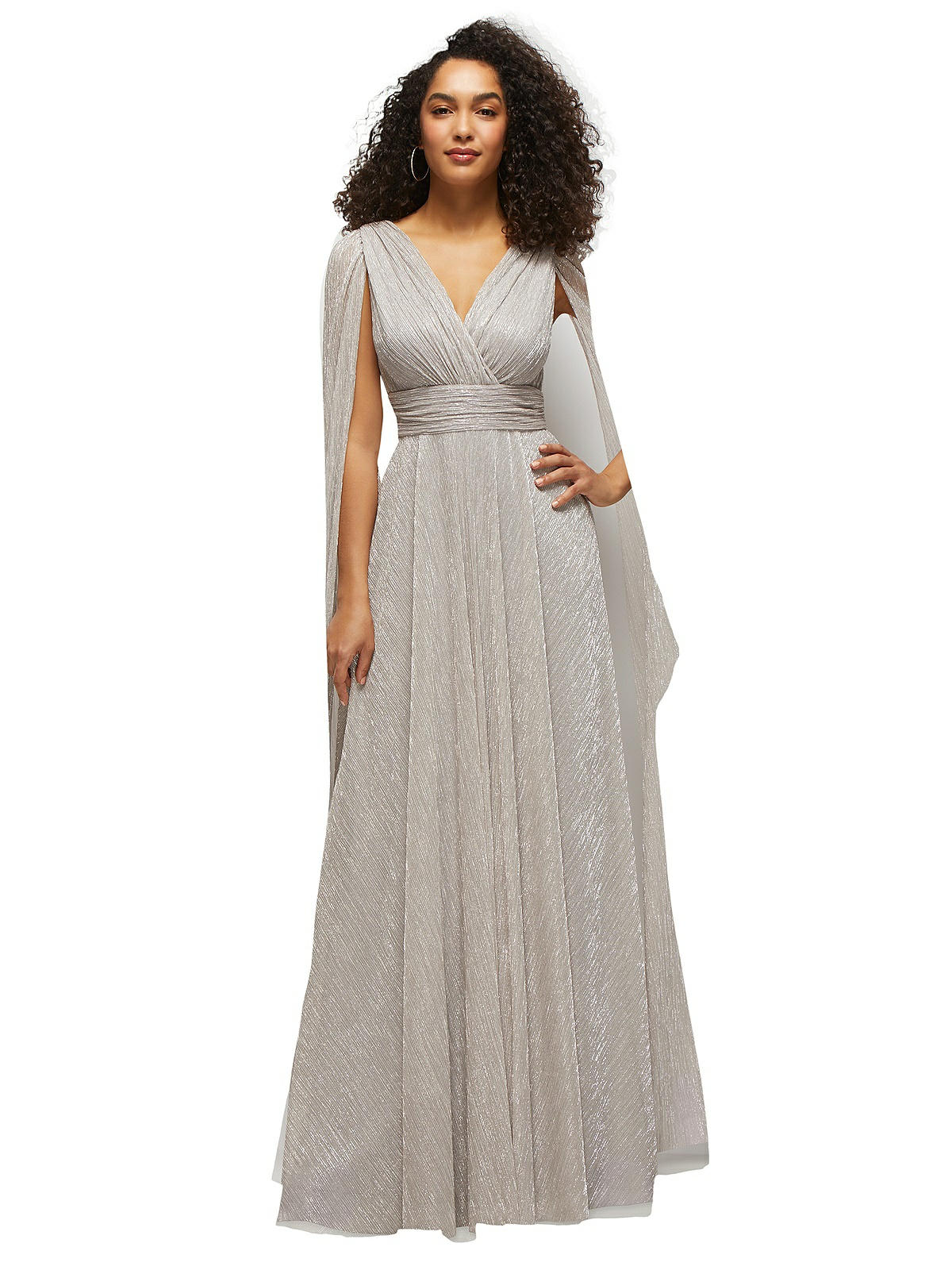 Tiered Skirt Metallic Pleated One-shoulder Bow Bridesmaid