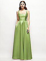 Front View Thumbnail - Mojito Square-Neck Satin Maxi Dress with Full Skirt