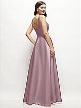 Rear View Thumbnail - Dusty Rose Square-Neck Satin Maxi Dress with Full Skirt