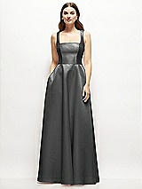 Front View Thumbnail - Gunmetal Square-Neck Satin Maxi Dress with Full Skirt