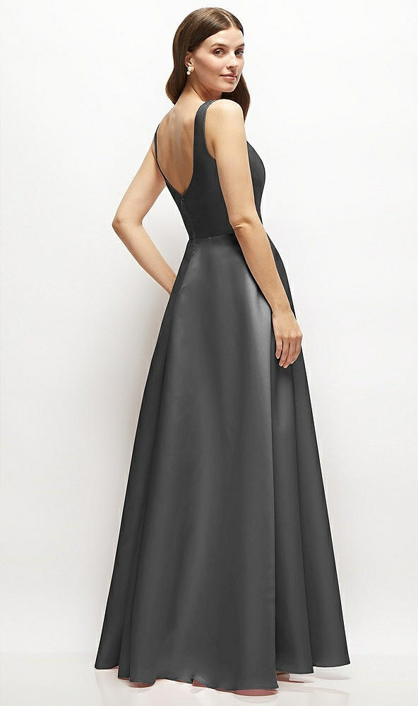 Back View - Gunmetal Square-Neck Satin Maxi Dress with Full Skirt