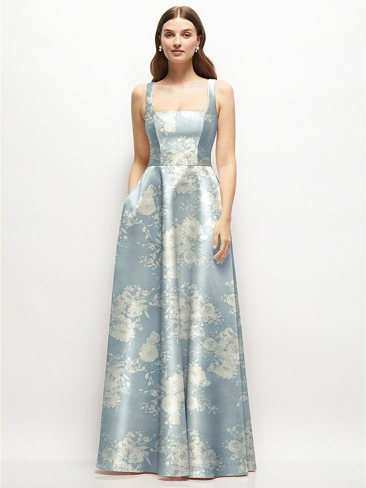 Boned Corset Closed-back Floral Satin Bridesmaid Dress With