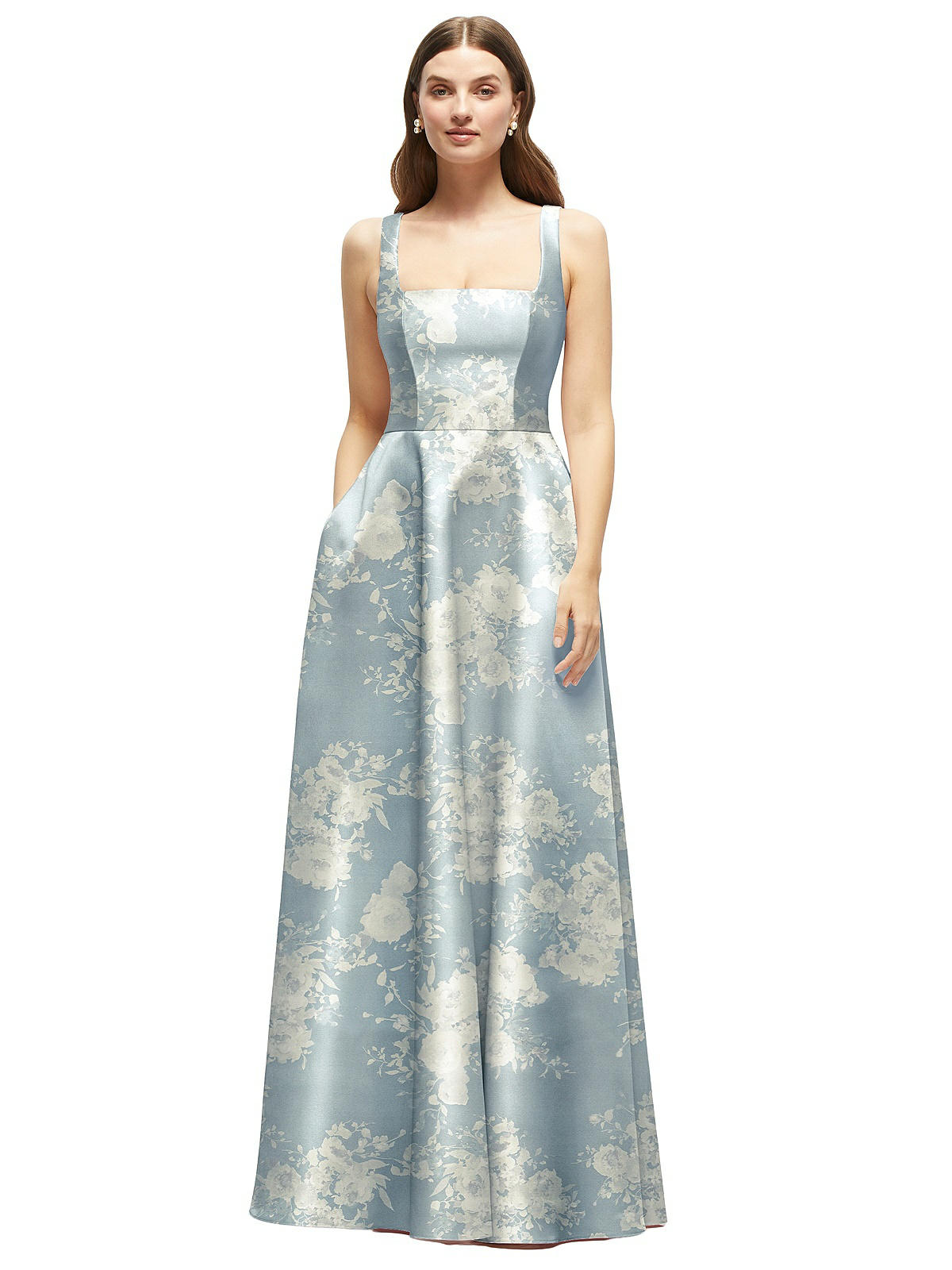 WDIRARA Women's Floral Print Ruched Square Neck Maxi Dress
