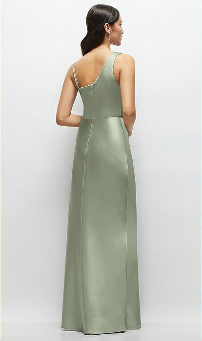 One-shoulder Draped Cowl A-line Satin Maxi Bridesmaid Dress