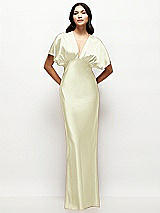 Front View Thumbnail - Butter Yellow Plunge Neck Kimono Sleeve Satin Bias Maxi Dress