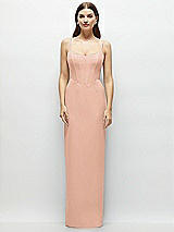 Front View Thumbnail - Pale Peach Corset-Style Crepe Column Maxi Dress with Adjustable Straps