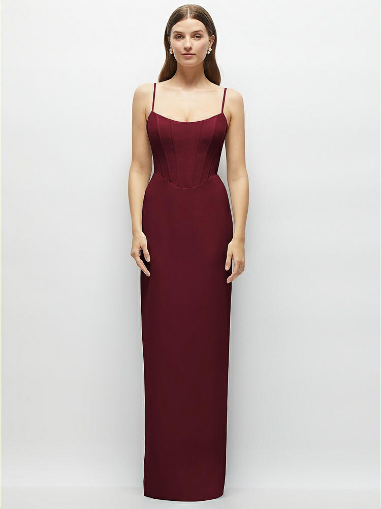 Corset Midriff Crepe Column Maxi Bridesmaid Dress In