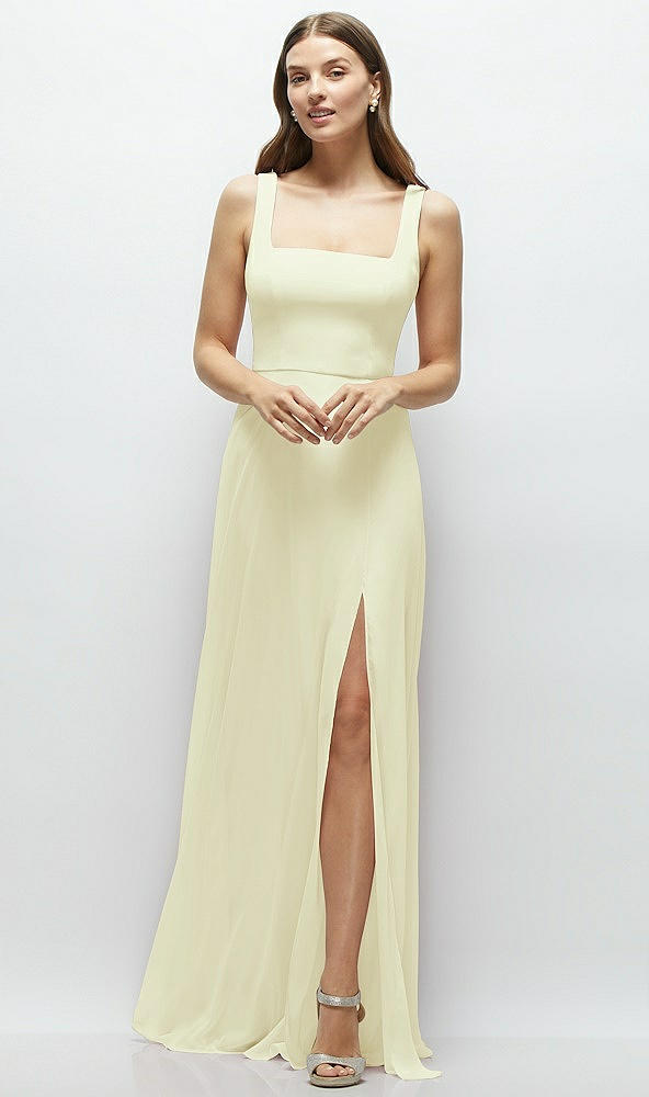 Front View - Butter Yellow Square Neck Chiffon Maxi Dress with Circle Skirt