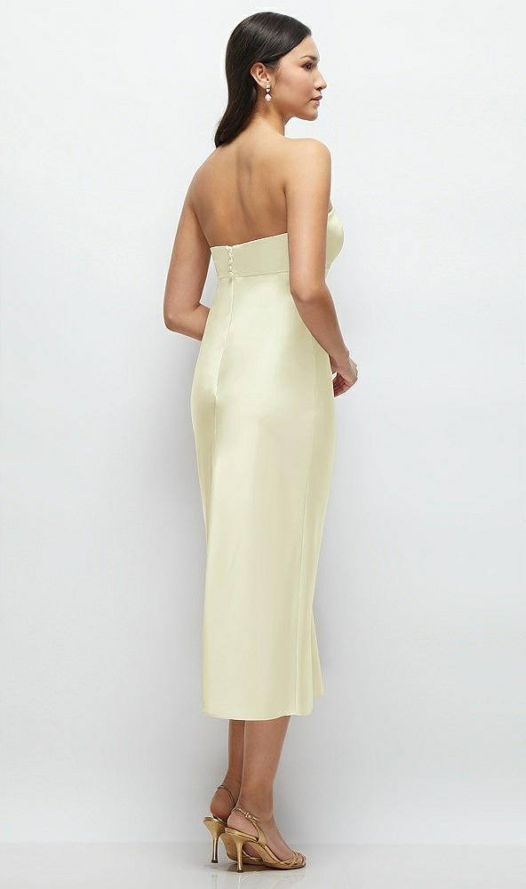 Back View - Butter Yellow Strapless Bow-Bandeau Cutout Satin Midi Slip Dress