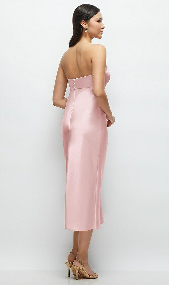 Back View - Ballet Pink Strapless Bow-Bandeau Cutout Satin Midi Slip Dress