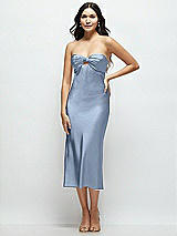 Front View Thumbnail - Cloudy Strapless Bow-Bandeau Cutout Satin Midi Slip Dress