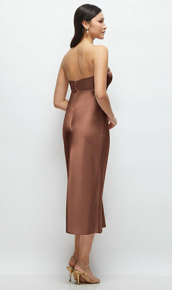Back View - Cognac Strapless Bow-Bandeau Cutout Satin Midi Slip Dress