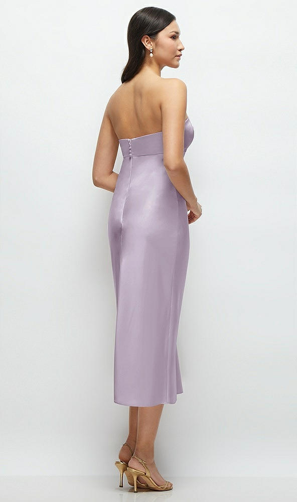 Back View - Lilac Haze Strapless Bow-Bandeau Cutout Satin Midi Slip Dress
