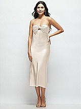 Front View Thumbnail - Oat Strapless Bow-Bandeau Cutout Satin Midi Slip Dress