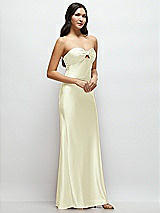 Side View Thumbnail - Butter Yellow Strapless Bow-Bandeau Cutout Satin Maxi Slip Dress
