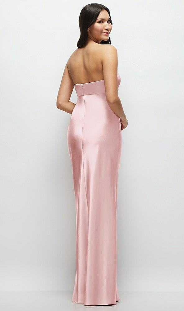 Back View - Ballet Pink Strapless Bow-Bandeau Cutout Satin Maxi Slip Dress
