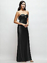 Side View Thumbnail - Black Strapless Bow-Bandeau Cutout Satin Maxi Slip Dress