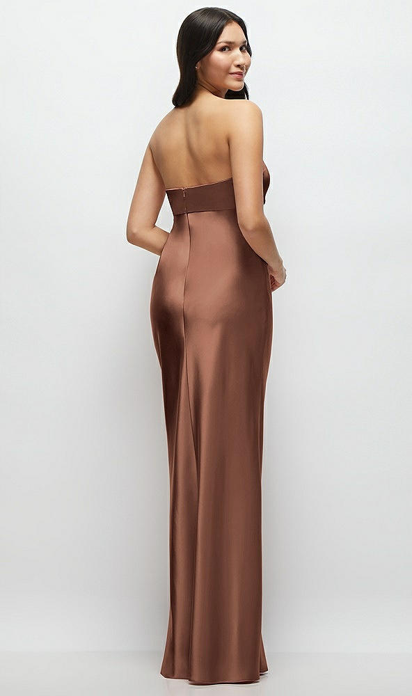 Back View - Cognac Strapless Bow-Bandeau Cutout Satin Maxi Slip Dress