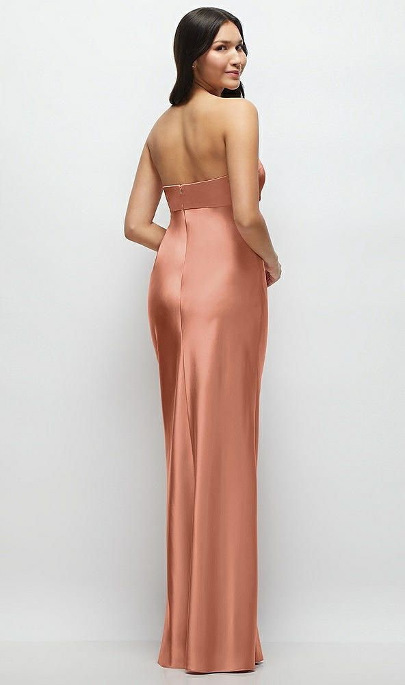 Back View - Copper Penny Strapless Bow-Bandeau Cutout Satin Maxi Slip Dress