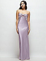 Front View Thumbnail - Lilac Haze Strapless Bow-Bandeau Cutout Satin Maxi Slip Dress