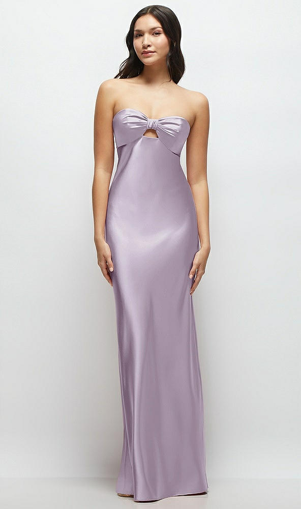 Front View - Lilac Haze Strapless Bow-Bandeau Cutout Satin Maxi Slip Dress