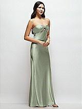 Side View Thumbnail - Sage Strapless Bow-Bandeau Cutout Satin Maxi Slip Dress