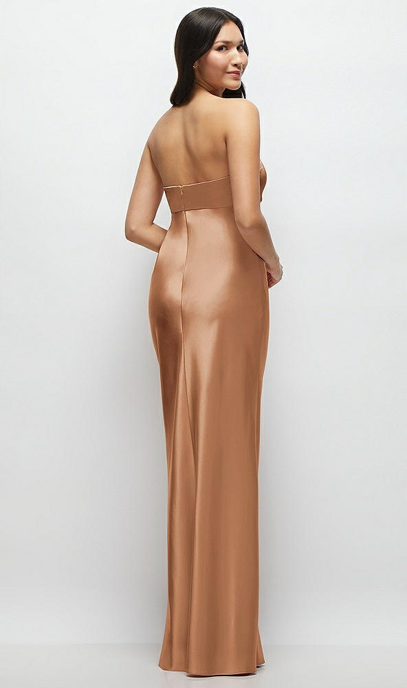Back View - Toffee Strapless Bow-Bandeau Cutout Satin Maxi Slip Dress