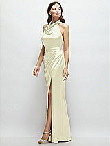 Side View Thumbnail - Butter Yellow Cowl Halter Open-Back Satin Maxi Dress