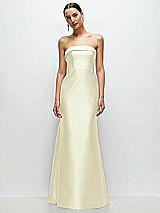 Front View Thumbnail - Butter Yellow Strapless Cuff Neckline Satin Trumpet Gown