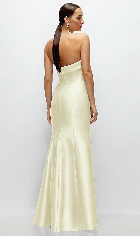 Back View - Butter Yellow Strapless Cuff Neckline Satin Trumpet Gown