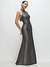 Side View Thumbnail - Caviar Gray High-Neck Halter Open-Back Satin Trumpet Dress