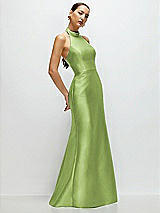 Side View Thumbnail - Mojito High-Neck Halter Open-Back Satin Trumpet Dress
