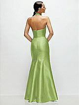 Rear View Thumbnail - Mojito High-Neck Halter Open-Back Satin Trumpet Dress