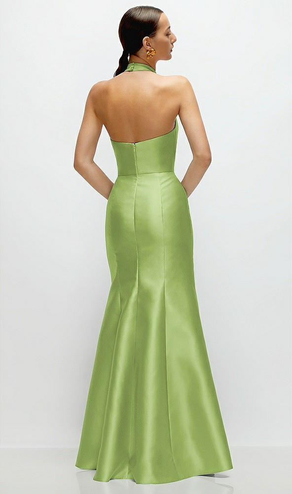 Back View - Mojito High-Neck Halter Open-Back Satin Trumpet Dress